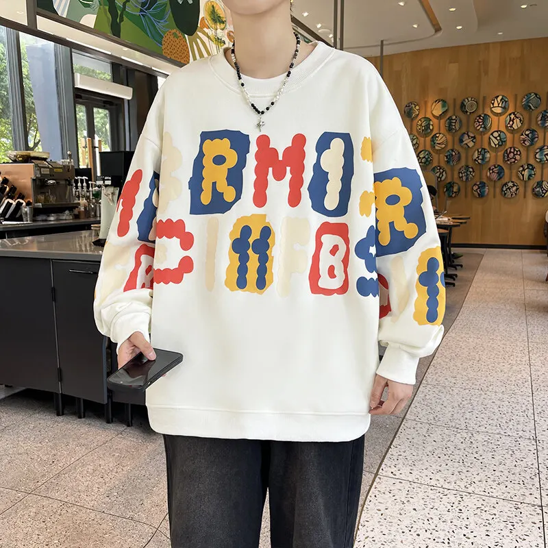 

Весенне-осенний мужской спортивный костюм с круглым вырезом, свободные топы, толстовка с принтом, повседневный универсальный пуловер, повседневная удобная уличная одежда для бега