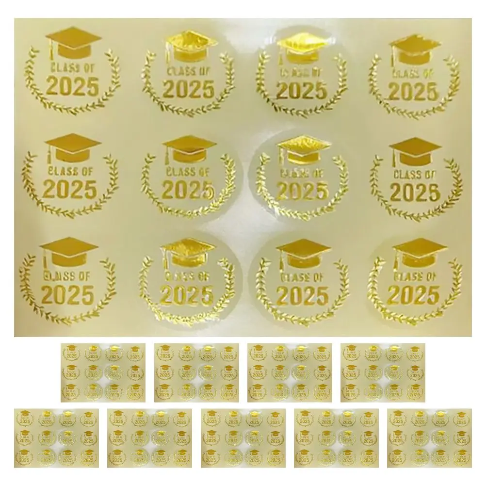 

Наклейки для выпускного сезона, Золотая фольга 2021, шляпа, конверты, печать, водонепроницаемые самоклеящиеся украшения, пользу