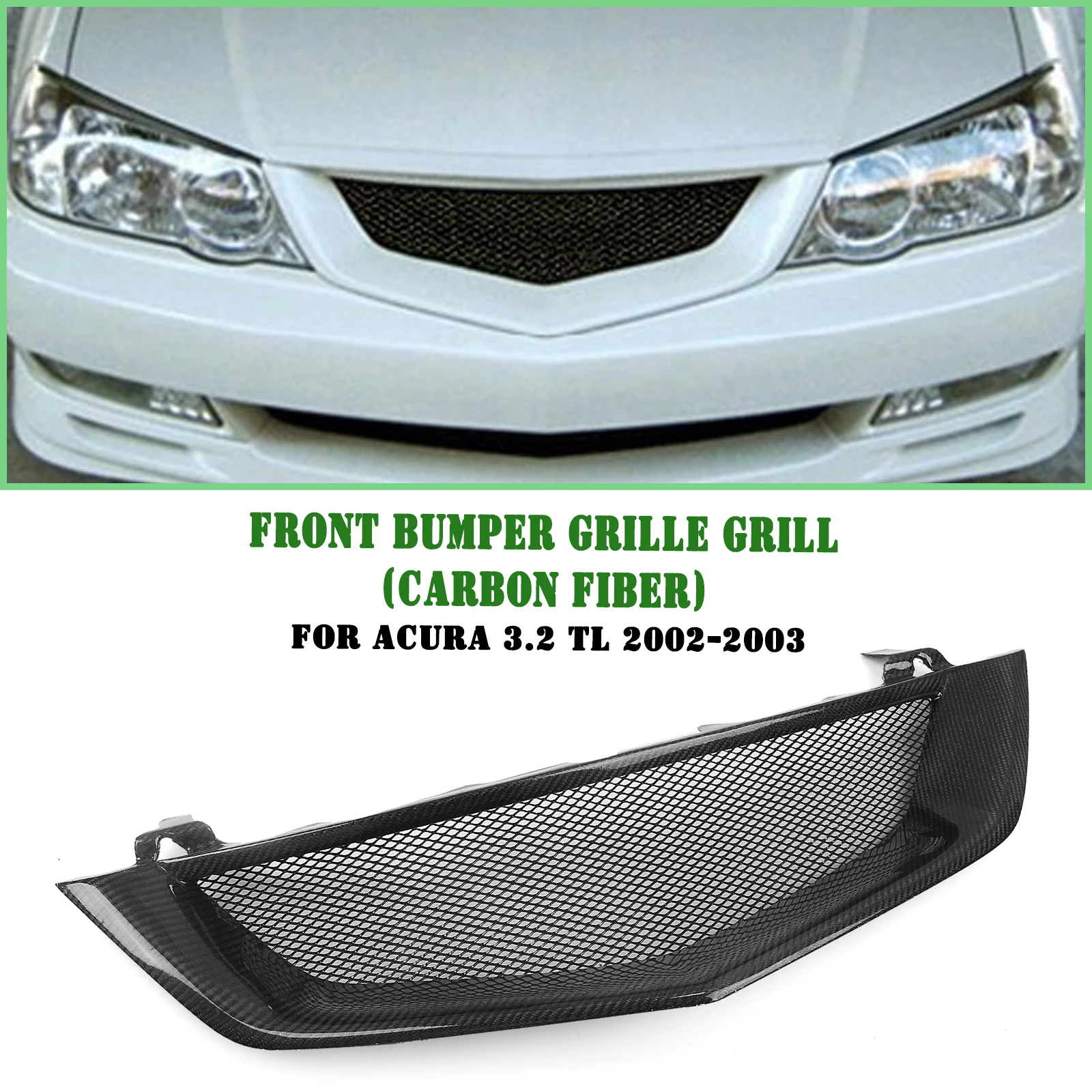 

For Acura TL 3.2L 2002-2003 Front Grille Racing Grill Real Carbon Fiber/Fiberglass Upper Bumper Hood Mesh Radiator Grid