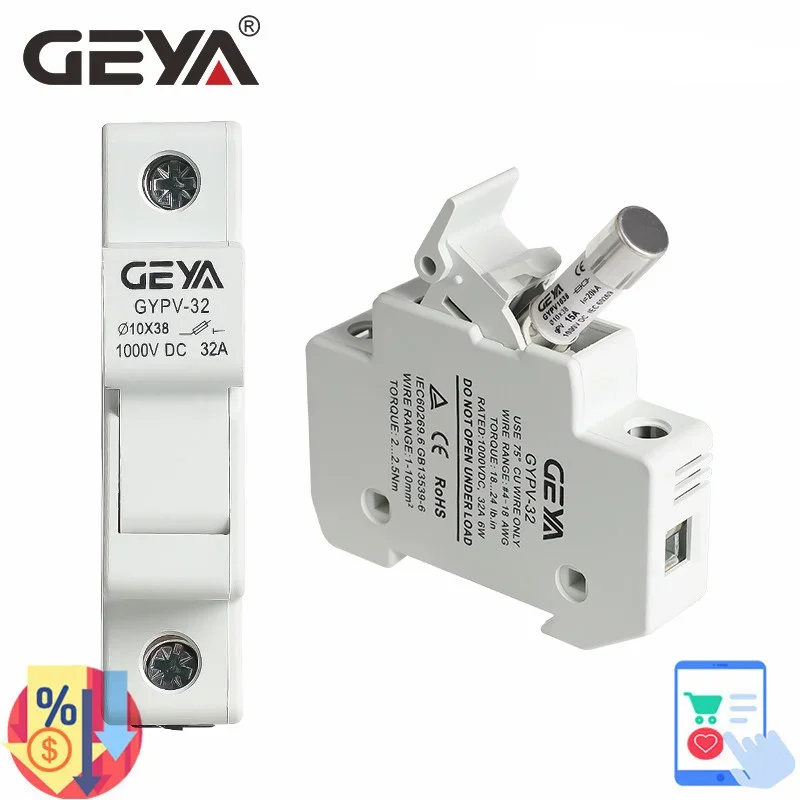 

GEYA Photovoltaic gPV DC Fuse Holder with 10*38mm Fuse Link 1000VDC10A 15A 20A 25A 30A DC Fuse for Solar System
