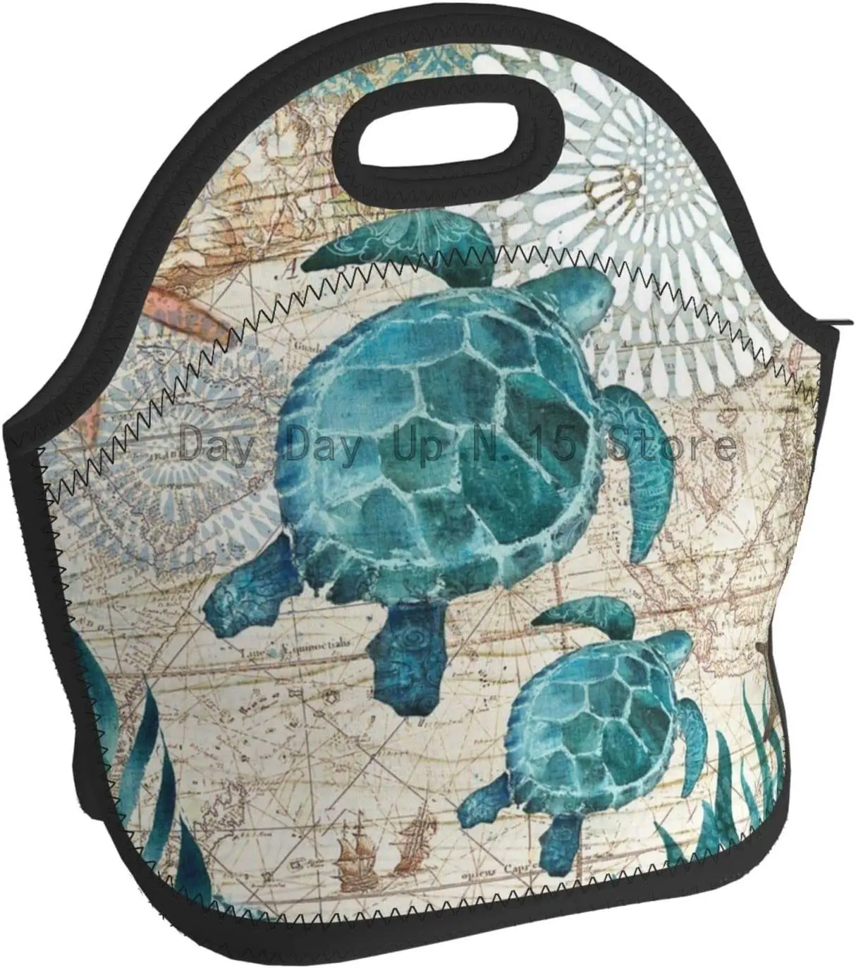 Sea Turtle Lunch Bag Neoprene Picnic Bag Portable Reusable Tote Bags Insulated Cooler Lunch Box For Men And Women Office Picnic