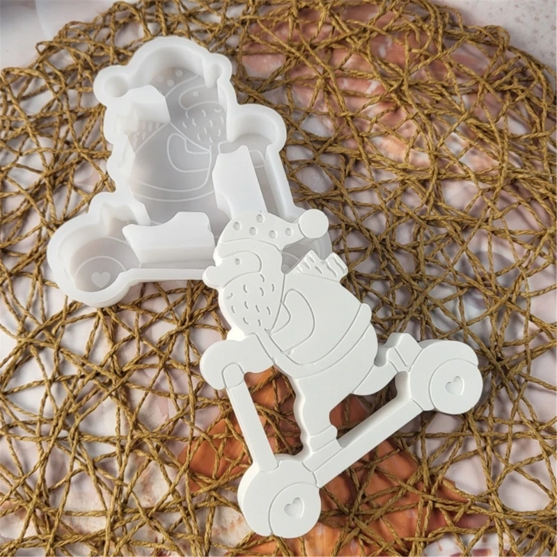 Tabletop Ornament Mould Flexible Silicone Mold for Office Decoration Santa Riding Scooter Embellishments Making Mold