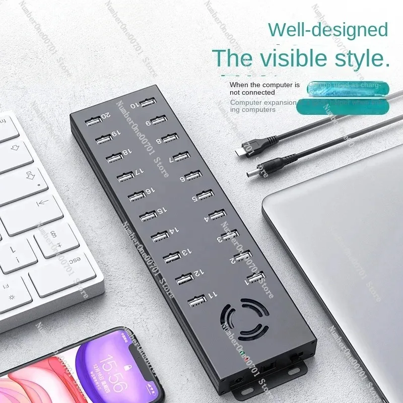 20-Port USB Hub Mobile Phone Brush Hard Disk Expansion Charging Dedicated Hub with 120W Power Supply 5v1.2a Power Supply