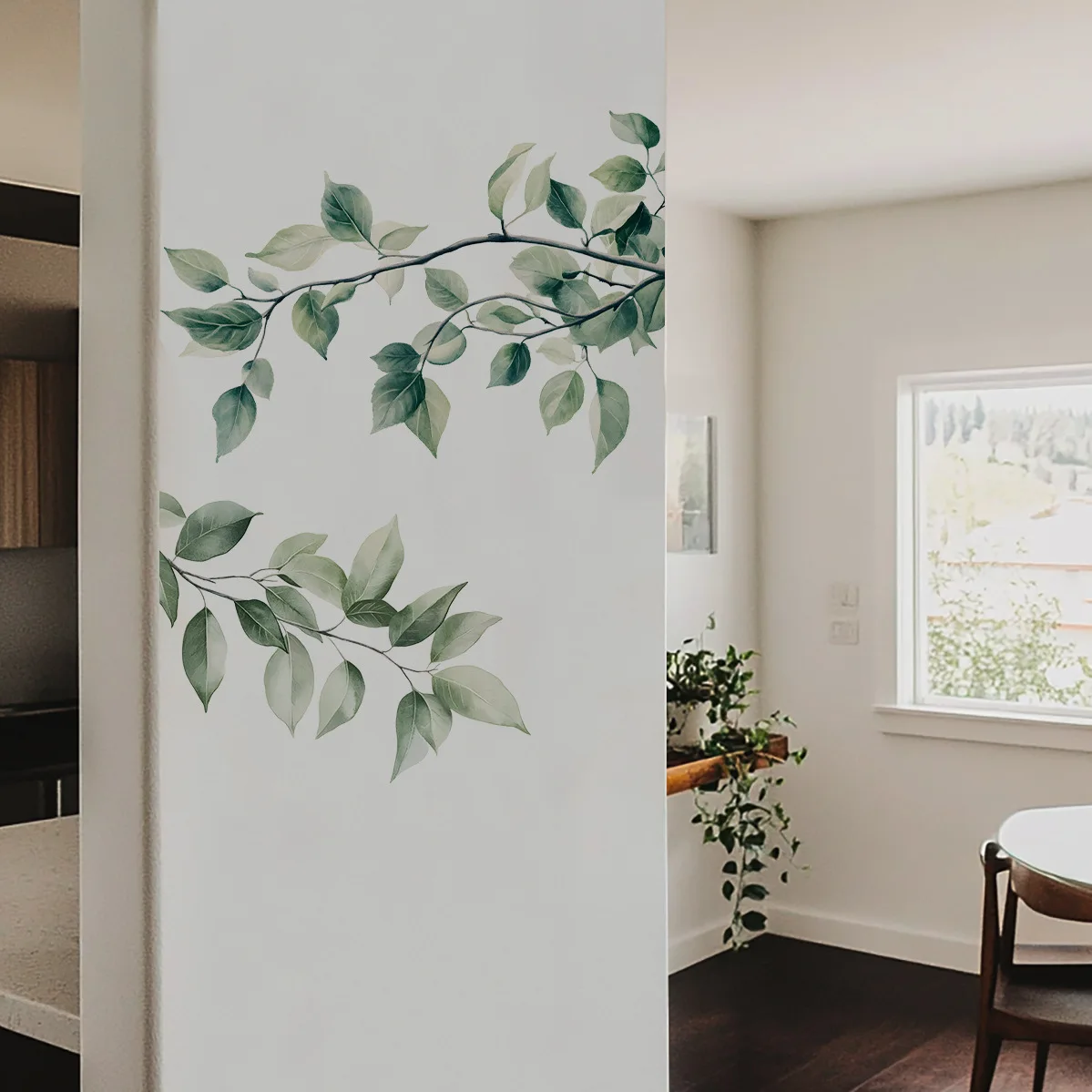 1PC Fresh Tree Branches, Green Leaves, Wall Stickers, Bedroom, Living Room, Entrance, Home Decoration, Beautification, Wall Deco