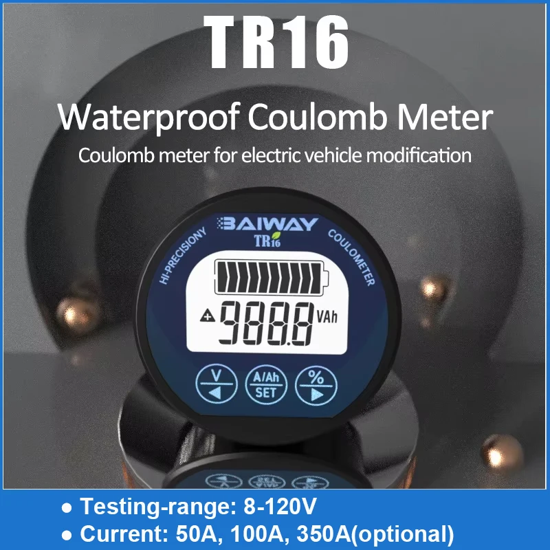 TR16 Waterproof Battery Tester DC 8-80V 50A 100A 350A Coulomb Counter Meter Battery Capacity Indicator Ammeter Voltmeter