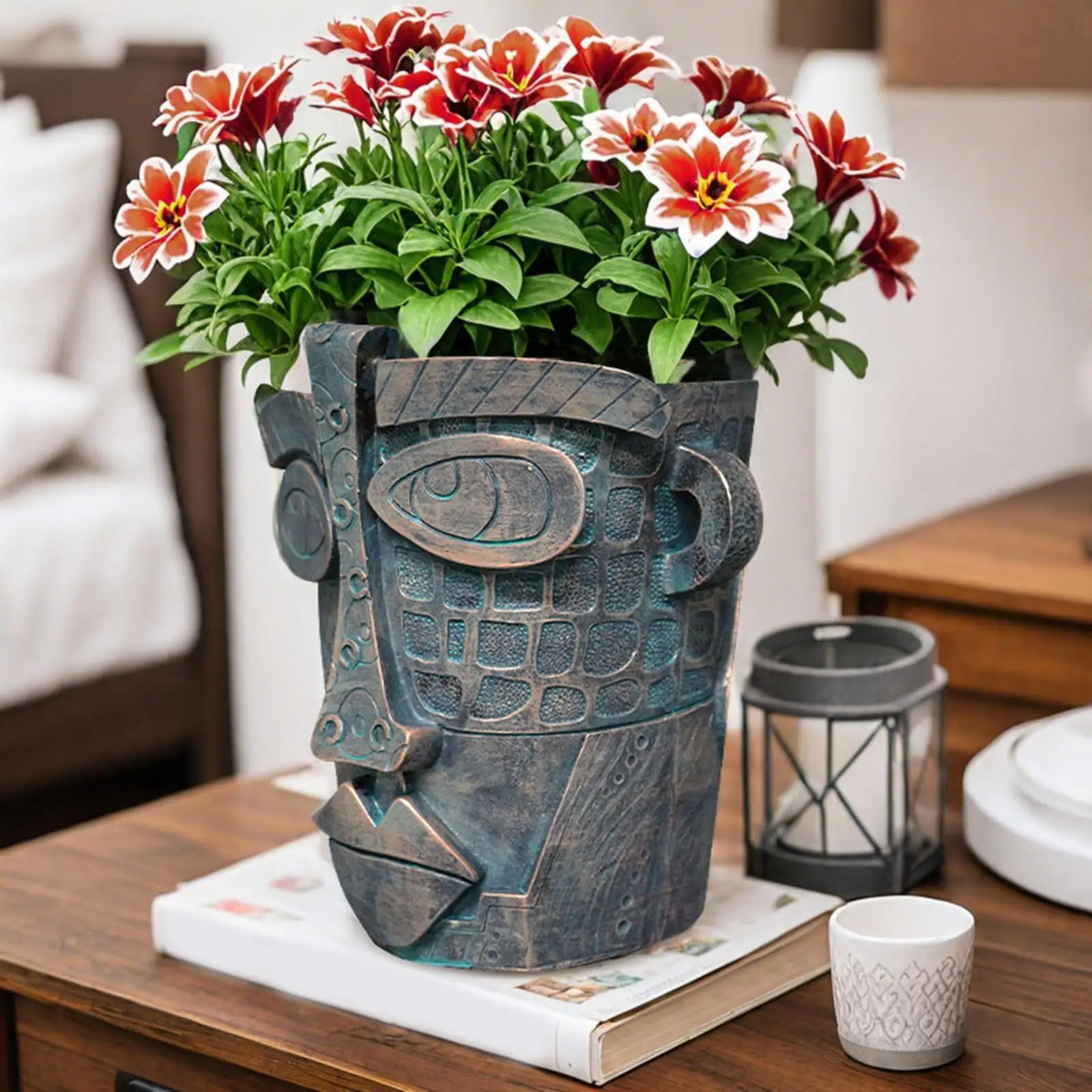 

Flower Pot Flowerpot Abstract Face Figurine Resin Vintage Desktop Ornament for Shelf Table Decor Housewarming Gift