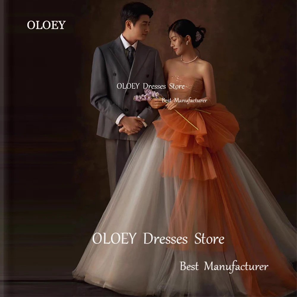 

OLOEY Exquisite Strapless Prom Dresses Korea Wedding Photoshoot Silky Organza Floor-Length Party Dress Custom Corset/Zip Back