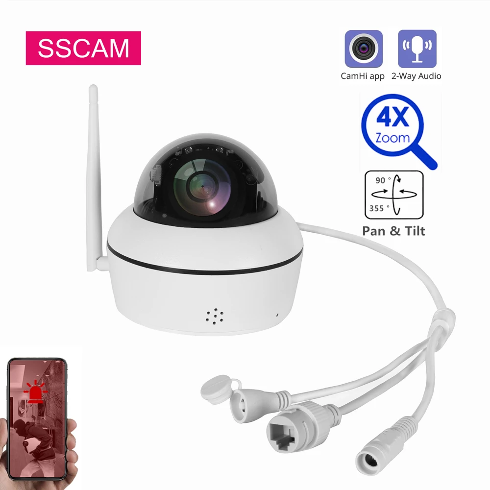 

Middle Speed WiFi PTZ 2MP 5MP Camera Pan Tilt 4XZoom Two Way Audio Wireless Infrared IP Indoor Camera CamHi APP 30M Night Vision