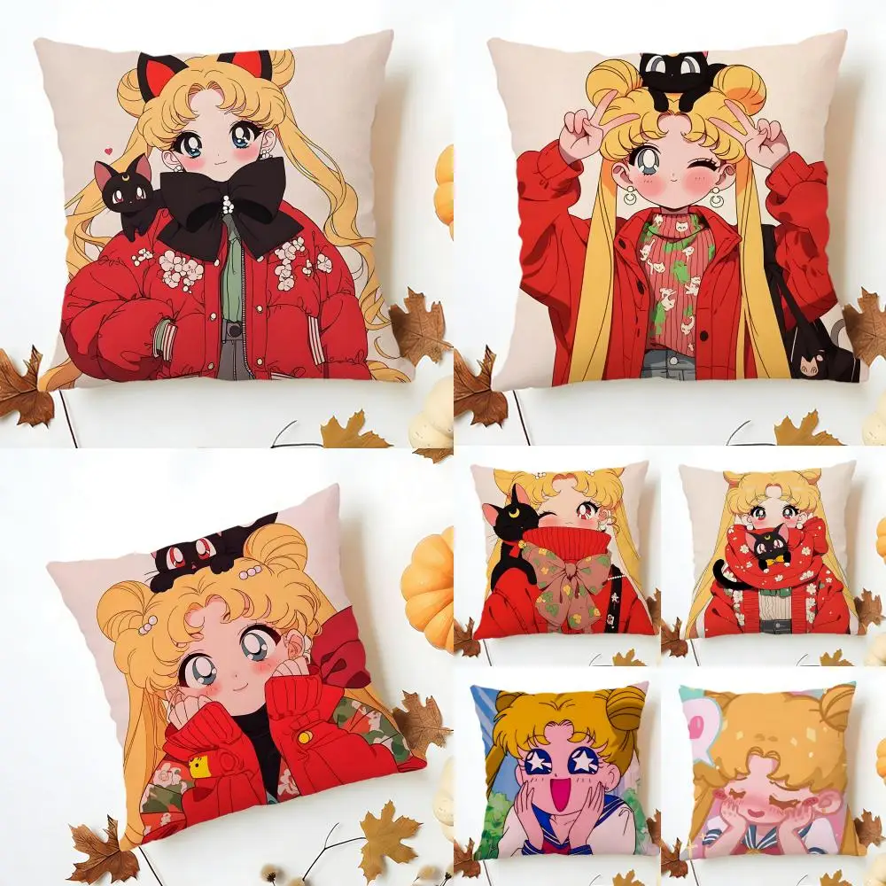 Sailor Moon Cushion Cover Washable Linen Pillowcase Soft  for Sofa Bed Cozy Home Room Decor