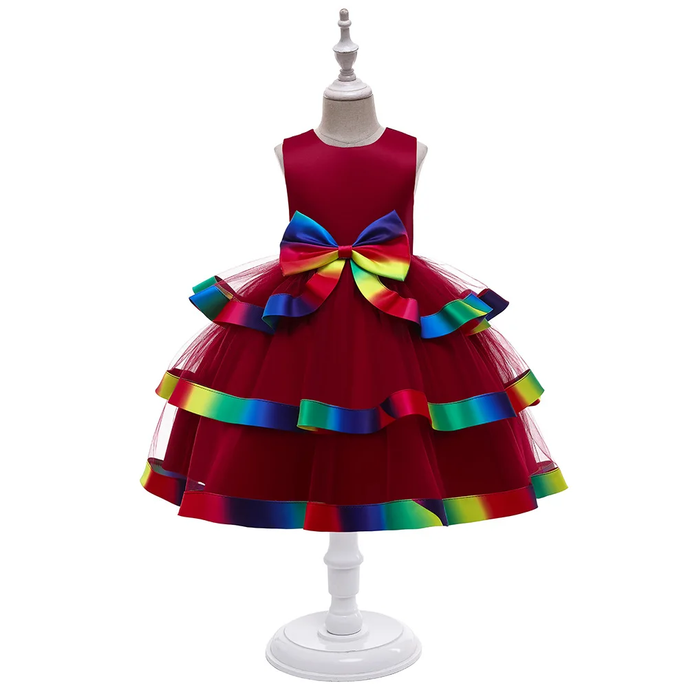 Girls Christmas Party Dresses 4 Colors 110cm-150cm Red Green Children Birthday Wedding Dress Ball Gown Vestidos Princess Skirt