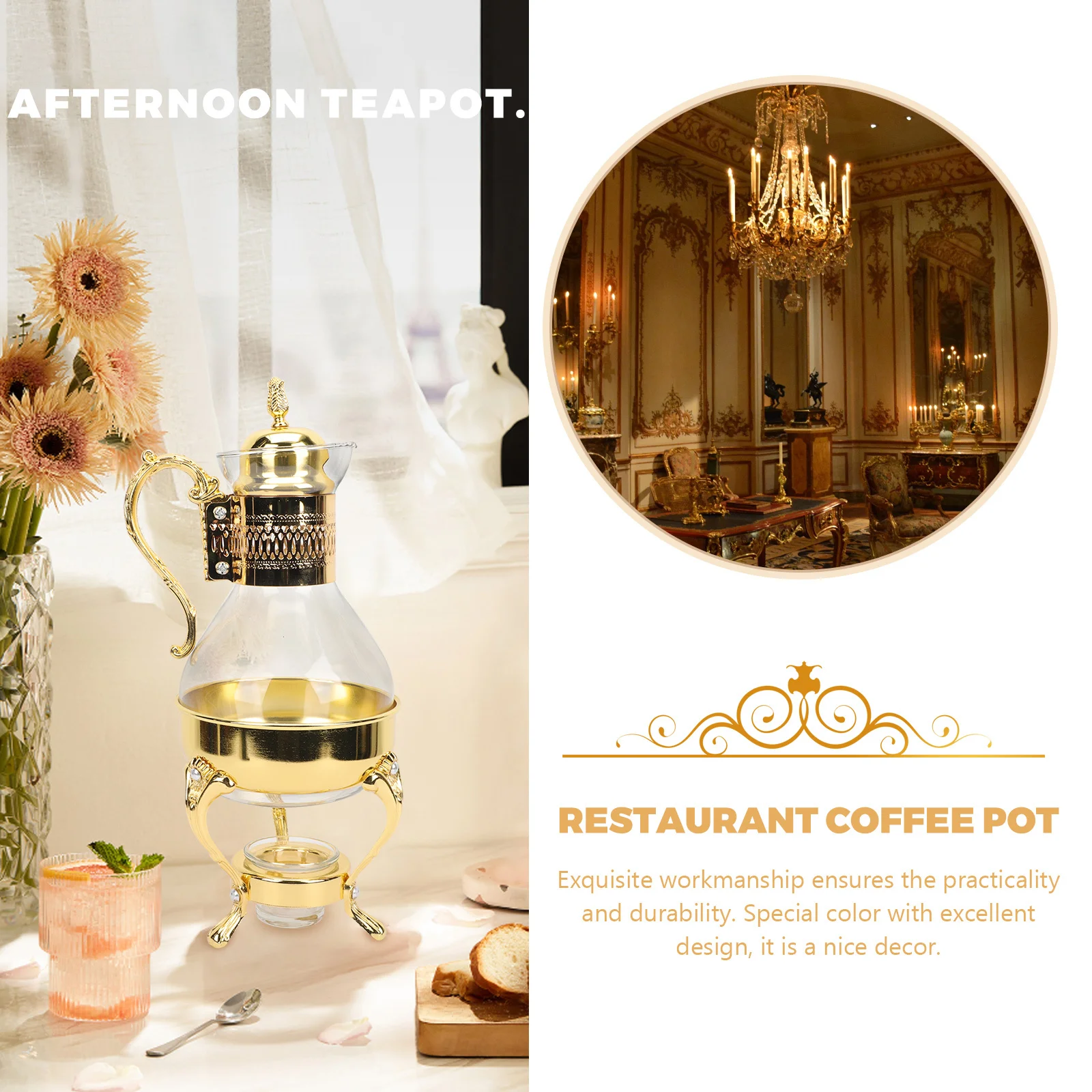 

European Style Coffee Pot with Comfortable Handle Heat Resistant Glass Construction Large Volume for Family Daily Use Luxury