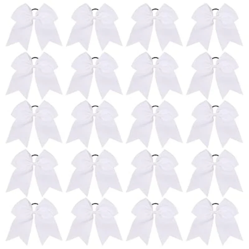 

20 PCS 8 Inch Cheerleading Hair Bows, Large Grosgrain Ribbon Bows with Ponytail Holder for Teen Girls