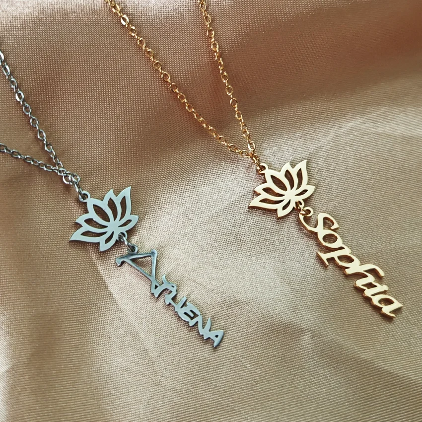 Customized Name Necklace Lotus Brand Necklace Stainless Steel Pendant Necklace Jewelry Women's Gift