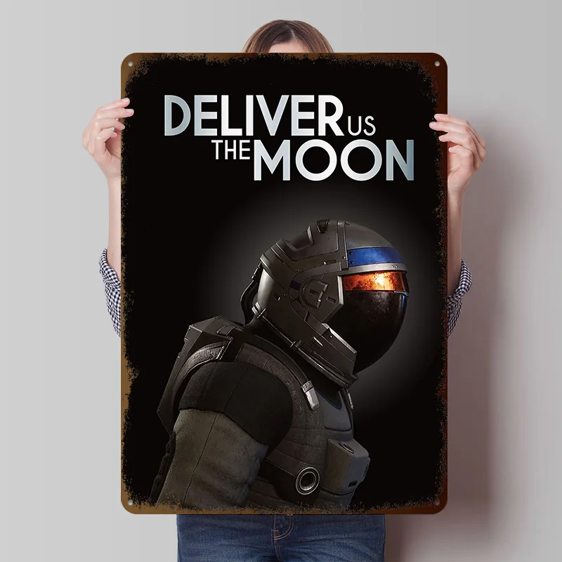 Deliver Us The Moon PS5 Tinplate Posters Customizable Wall Art Retro Vintage Metal Signs for Home Room Mancave Decoration Gaming
