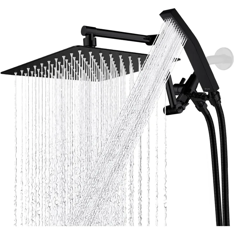 All Metal 10 Inch Rainfall Shower Head with Handheld Spray Combo| 3 Settings Diverter|Adjustable Extension Arm