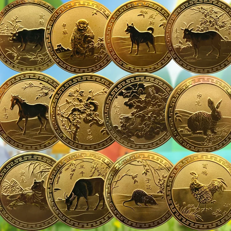 

A Set 45mm Chinese Coins Lucky Animal Dragon Snake Horse Sheep Collectible Coins Metal Collection New Year Souvenir Customized