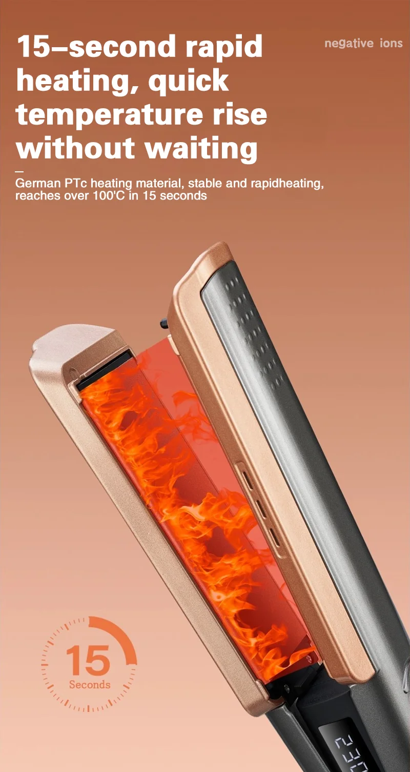 TINSOL 2-in-1 Professioneller Haarglätter Lockenstab, Negativ-Ionen-Conditioner mit LCD-Haarglätter mit breitem Panel – Detail 3
