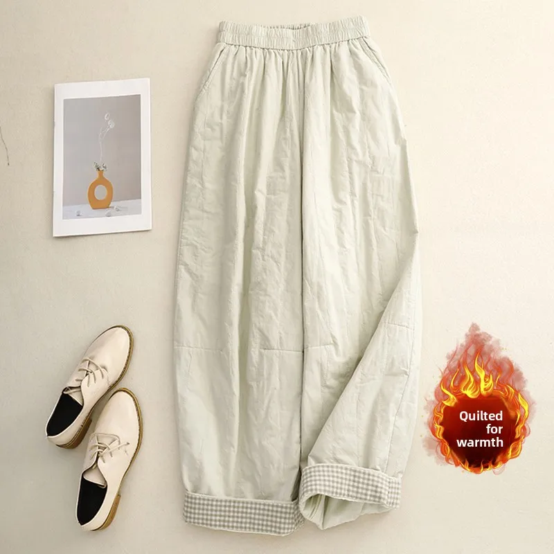 Warme Baumwollhose mit hoher Taille, lockere Passform, Harlan Sle Winter-Oberbekleidung, Damen-Freizeithose, elastische Taille, Baumwollhose