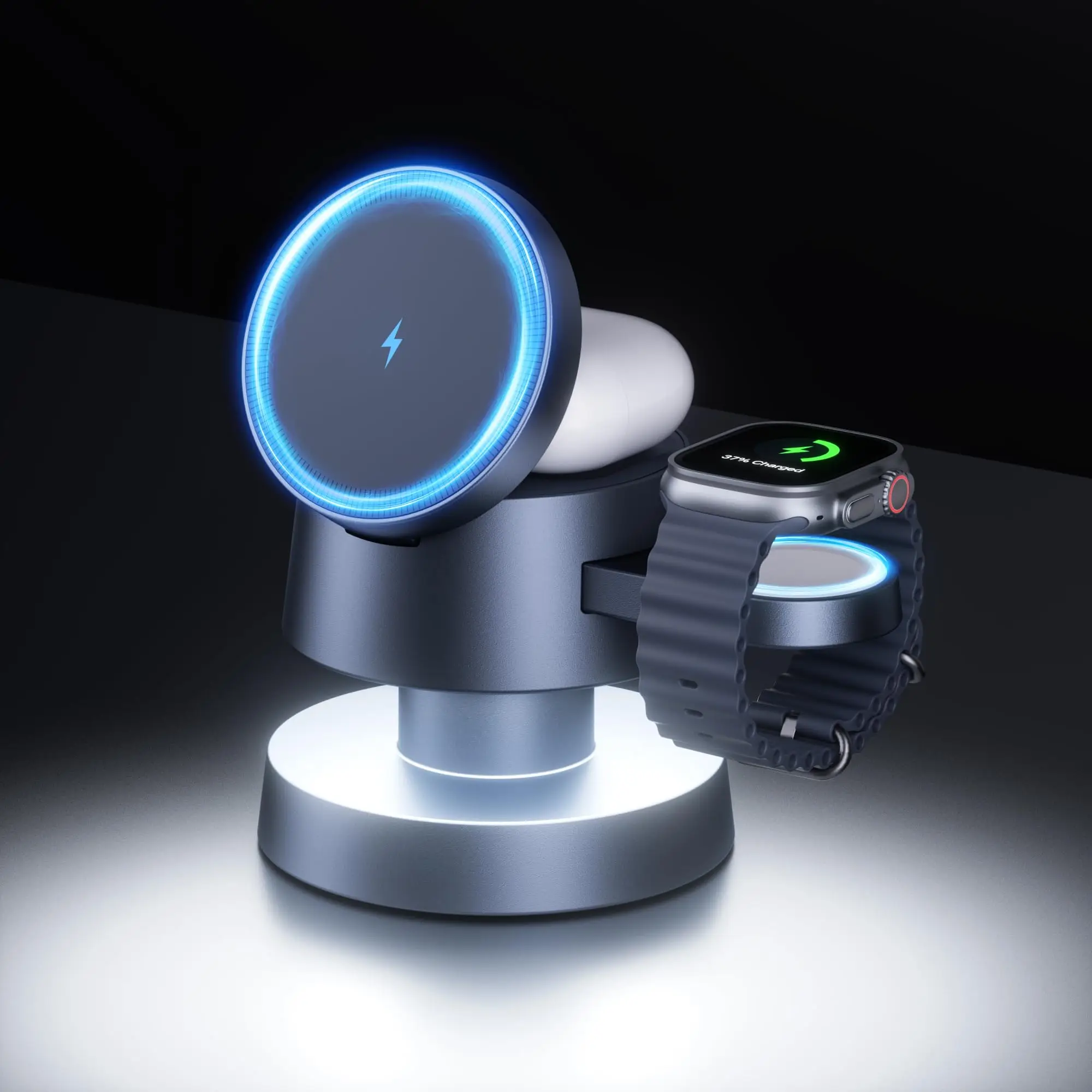 

4-in-1 Magnetic Wireless Charger 15W Fast Charging Night Light for IPhone 16/15/14/13 Pro Max Apple Watch AirPods 3/2/1/Pro