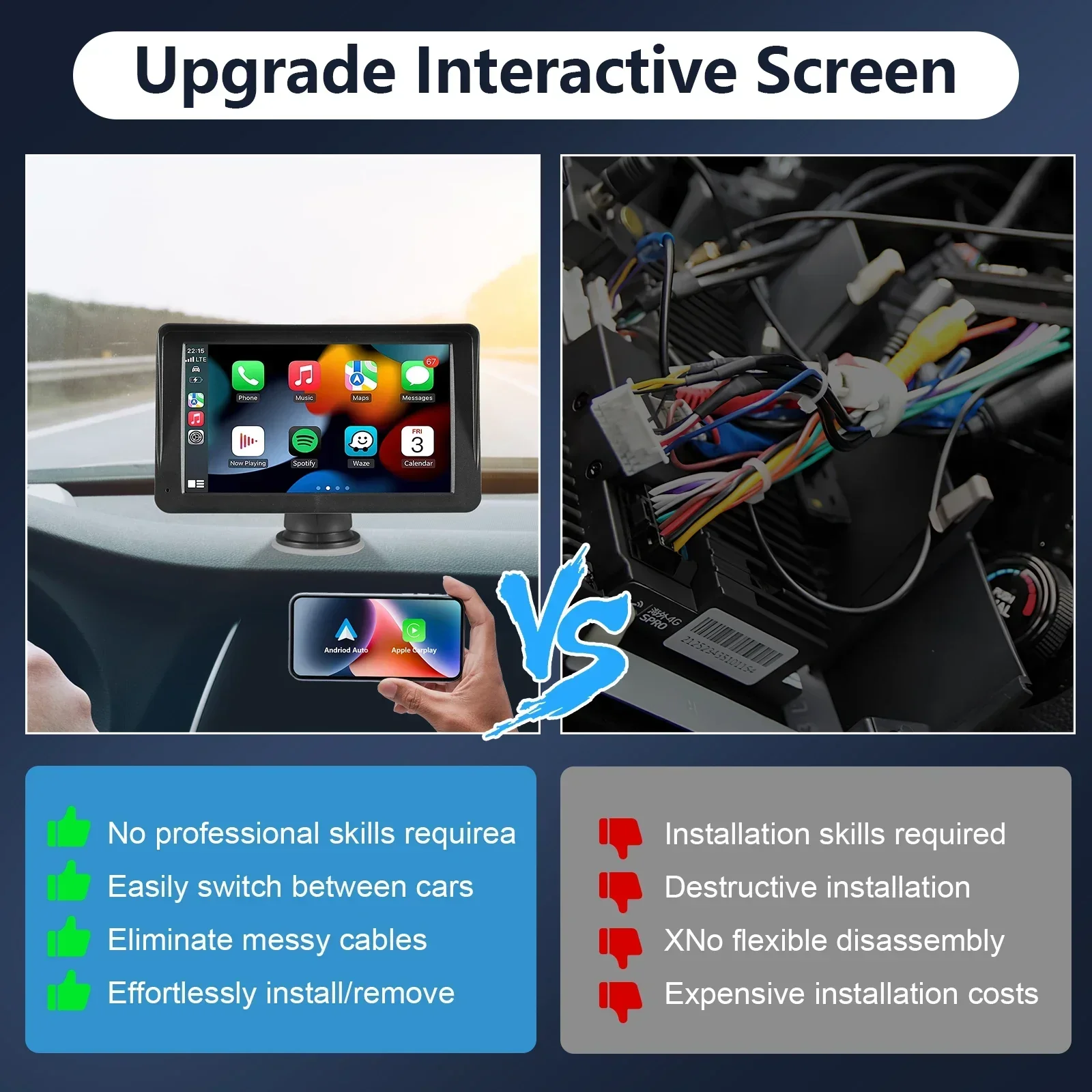 Car Navigation Monitor Wireless 5.0 Portable Navigation GPS Upgrade interactive Screen for iPhone Android Multiple Audio Output