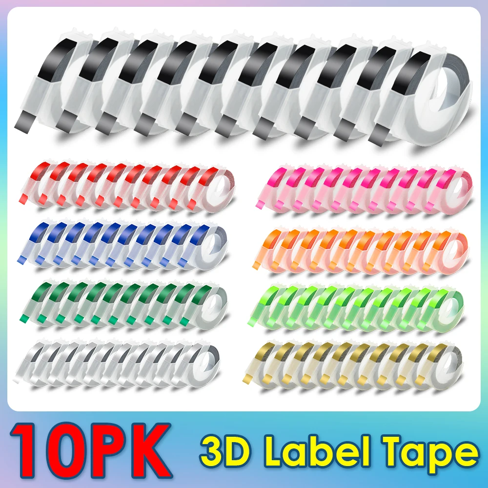 10PK Labels For Dymo 3D Embossing Label Tapes Replace for Dymo 12965 1540 1610 1880 Motex E-101 Label Maker 3D PVC DIY Tapes