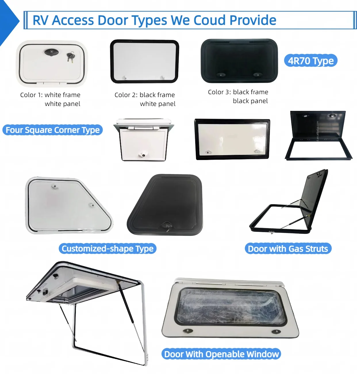 Custom Made 300x500mm Right Angle RV Access Doors Strong Aluminum Profile Caravan Trailer Cabin Doors With Locks view 6