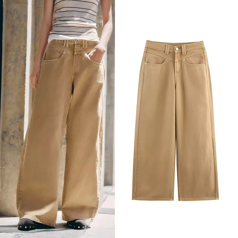 

Женские 2023 новые модные удобные повседневные джинсы со свободными боковыми карманами в стиле ретро, женские джинсы на молнии с низкой талией