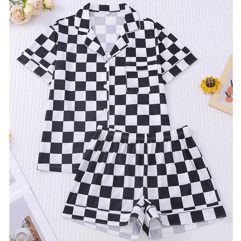 Classic Plaid Women‘s Soft Cotton Pajama Set, Button-Front Cardigan Short Sleeve & Shorts Relaxed Fit, Breathable Lightweight Su