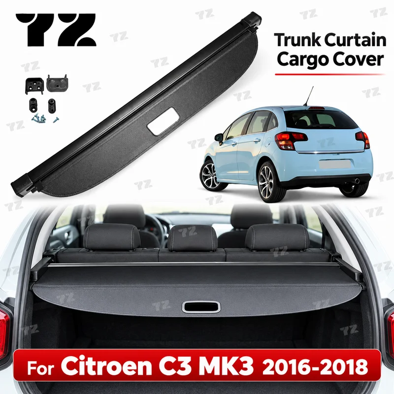 YZ Trunk Curtain Organizer Cargo Cover For Citroen C3 MK3 2016-2018 Rear Rack Luggage Storage Solution
