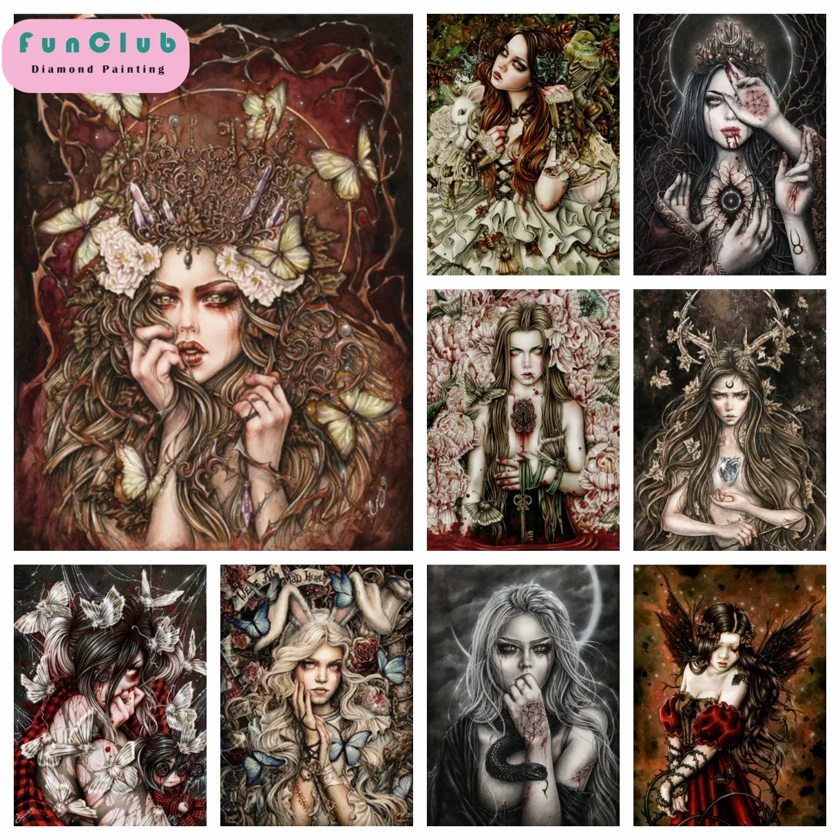 

Наборы алмазной живописи для девочек в готическом стиле Diablo Witch Series, круглая дрель, 5D DIY, художественная мозаика, домашний декор, вышивка крестиком, стразы, подарки