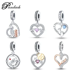 925 Sterling Silver Classic Mom and Daughter Heart Shaped Charms Pendants Fit Pandach Original Bracelet DIY Mother's Day Jewelry