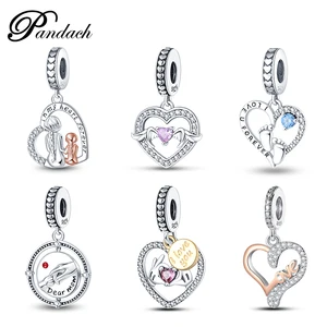 925 Sterling Silver Classic Mom and Daughter Heart Shaped Charms Pendants Fit Pandach Original Bracelet DIY Mother's Day Jewelry