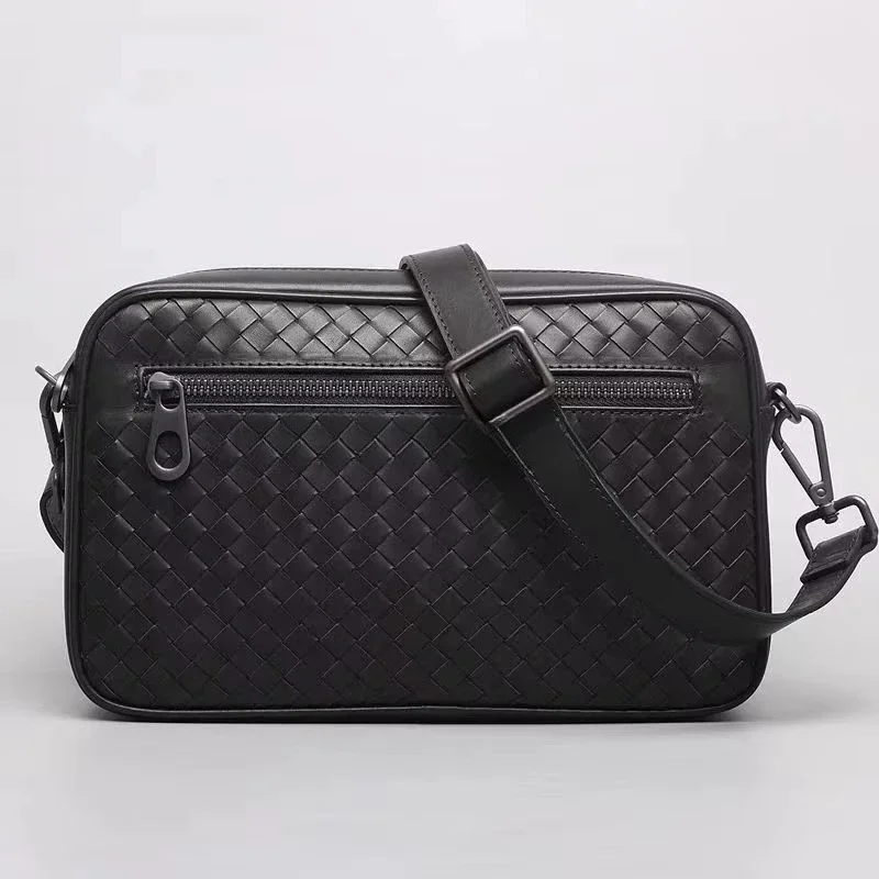 High quality men's leather shoulder bag business casual hand-woven design
