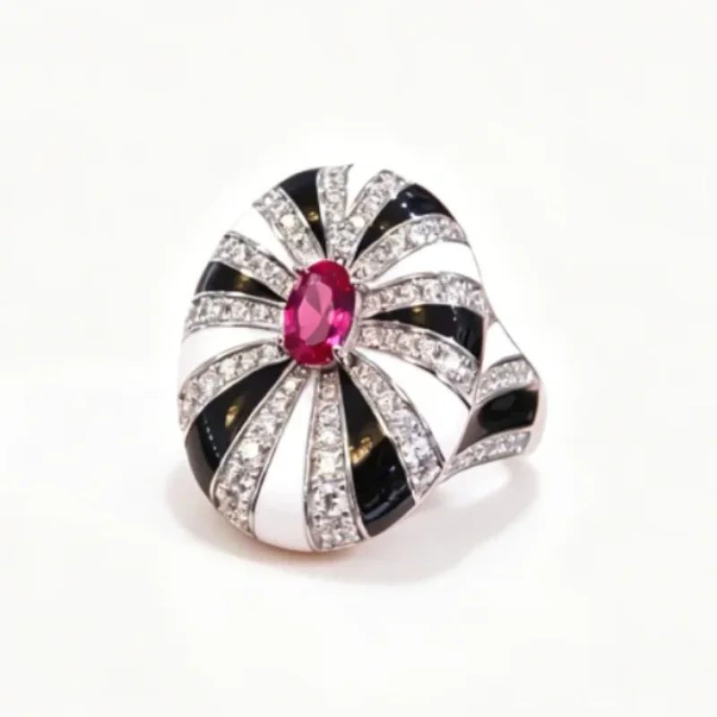 Bellux Candy Windmill Ring s925 Solid Silver Thick Plated 18k Gold Rose Ruby Light Luxury Enamel Fashion Rings