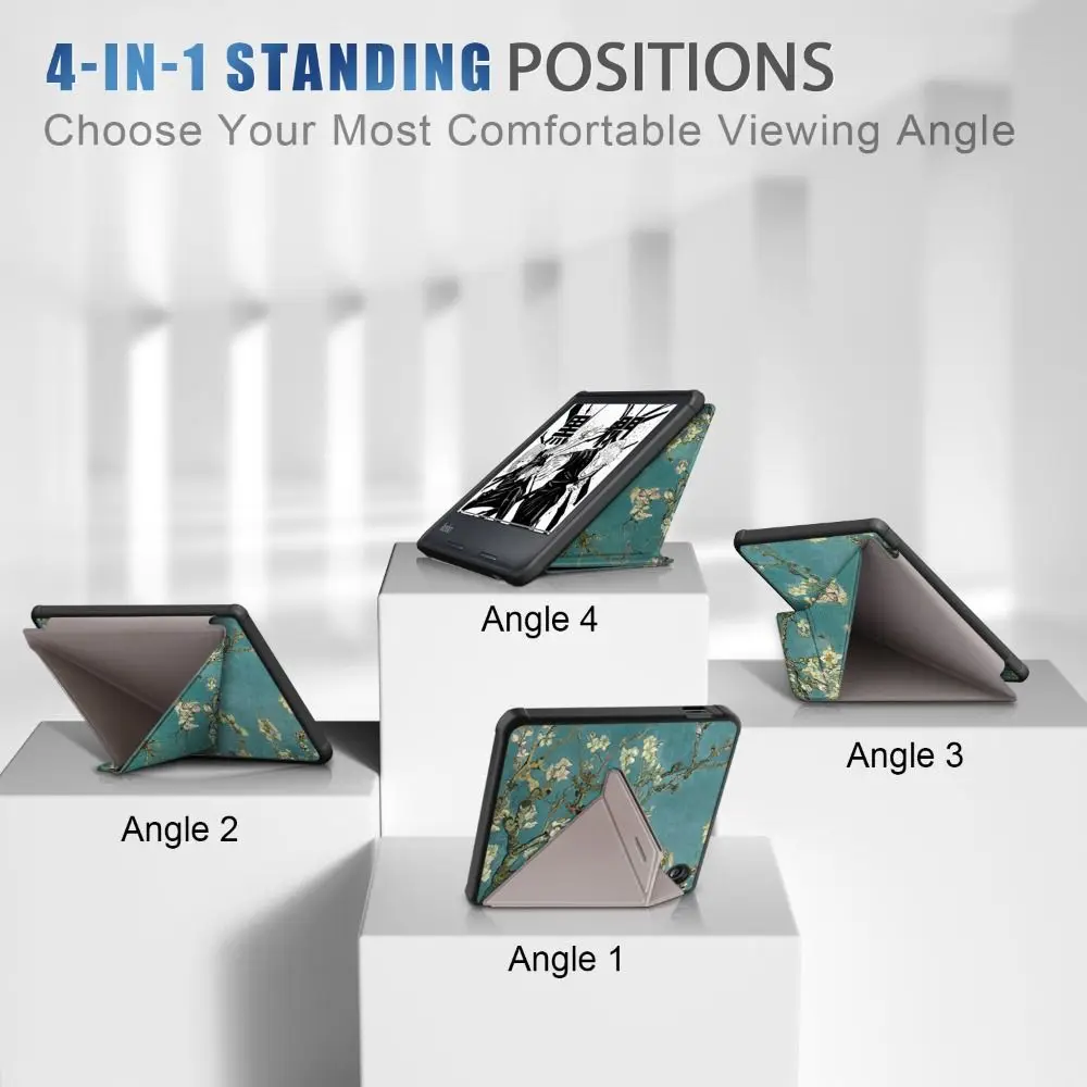 Auto Wake/Sleep N873 Smart Case Multi-folding Stand 7 inch eReader Cover Shockproof PU Leather for Kobo Libra H2O