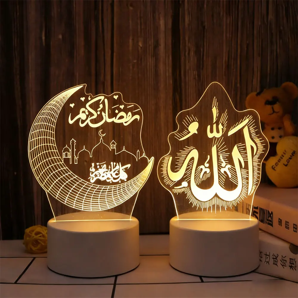 LED Night Light Bedroom Deocr USB 3D Moon Castle Acrylic Eid Mubarak Ornament Holiday Lighting Ramadan Festival Party Decoration