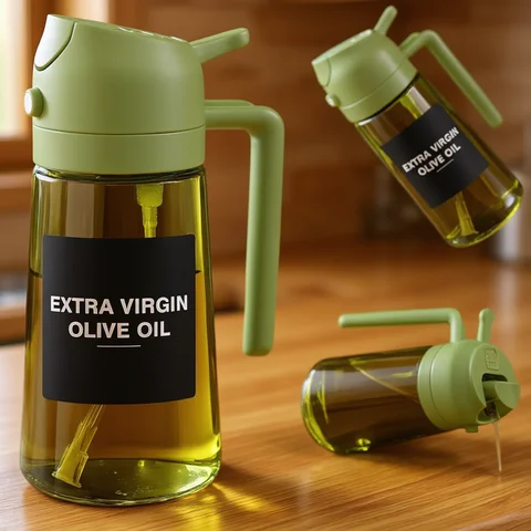 470 ML Oil Sprayer for Cooking, 2-in-1 Olive Oil Dispenser and Oil Bottle with Stickers, Thick Glass Spray Bottle