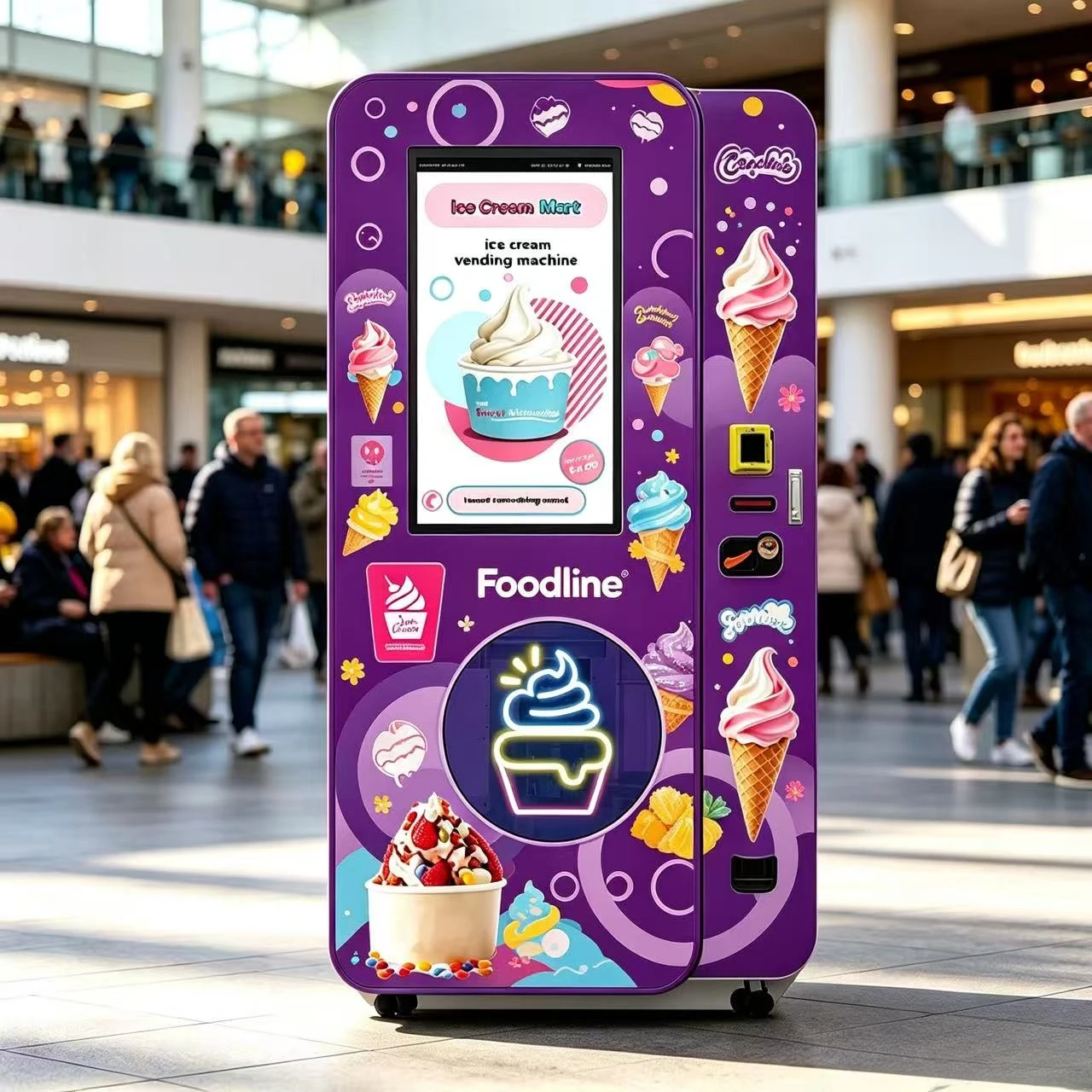 FL Screen Robot Soft Serve Ice Cream Vending Machine Coin Operated Self Service with SDK Programming Commercial Equipment