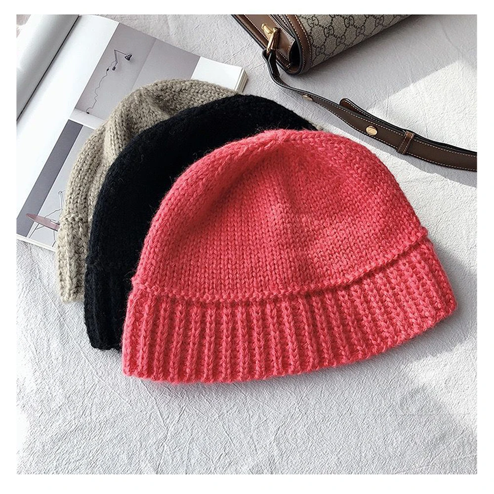 KPOP Knitted Woolen Hat Slimming Fisherman Hat Black Shaggy Bucket Hat Autumn Winter Solid Color Couple Hat