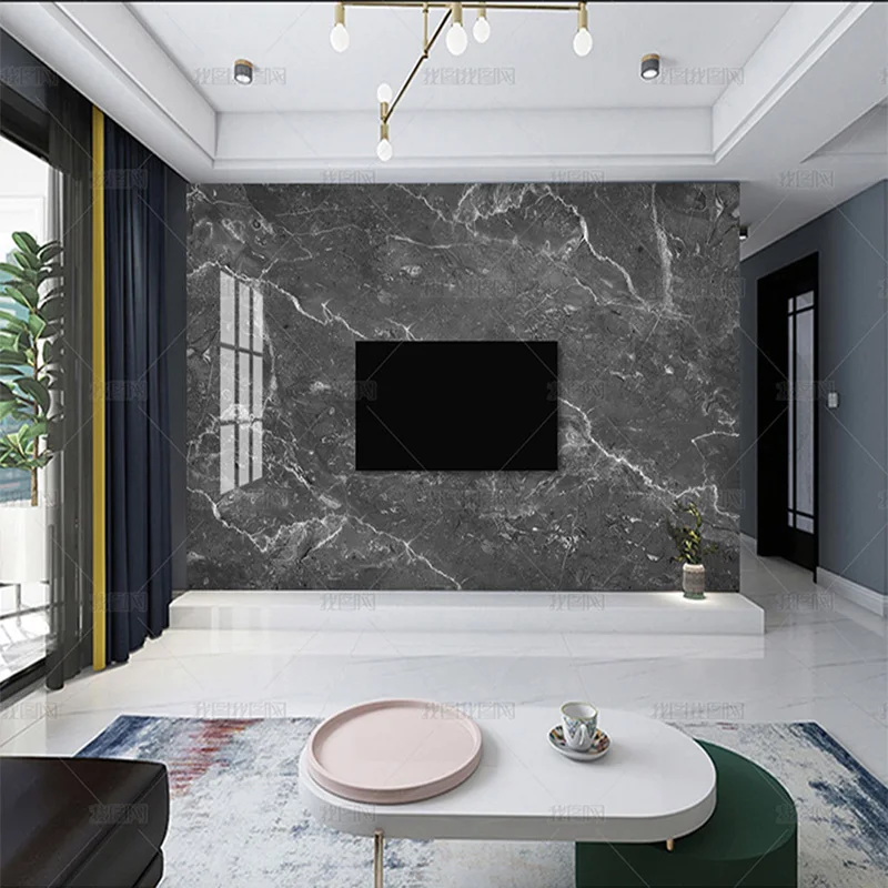 Customized products dark gray stone large plate stone marble wallpaper living room TV background wall mural dining room bedroom