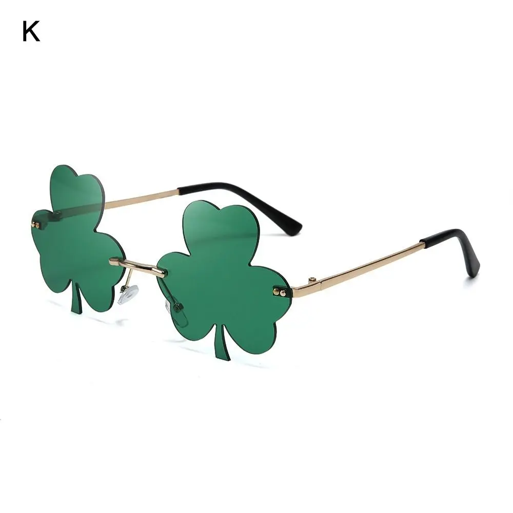 Fashion Party Rimless Sun Glasses St Patricks Day Leprechaun Costume Glasses Green Four Leaf Clover Irish Shamrock Sunglasses For Holiday Dance