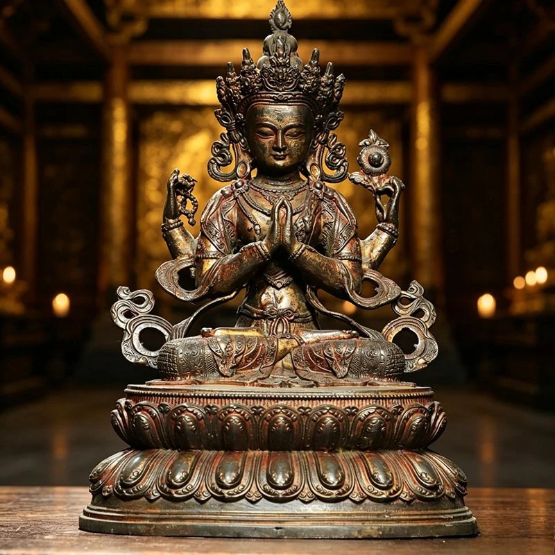 Model Kit Vintage - Vintage Four-Arm Avalokiteshvara Statue Tibetan Buddhism