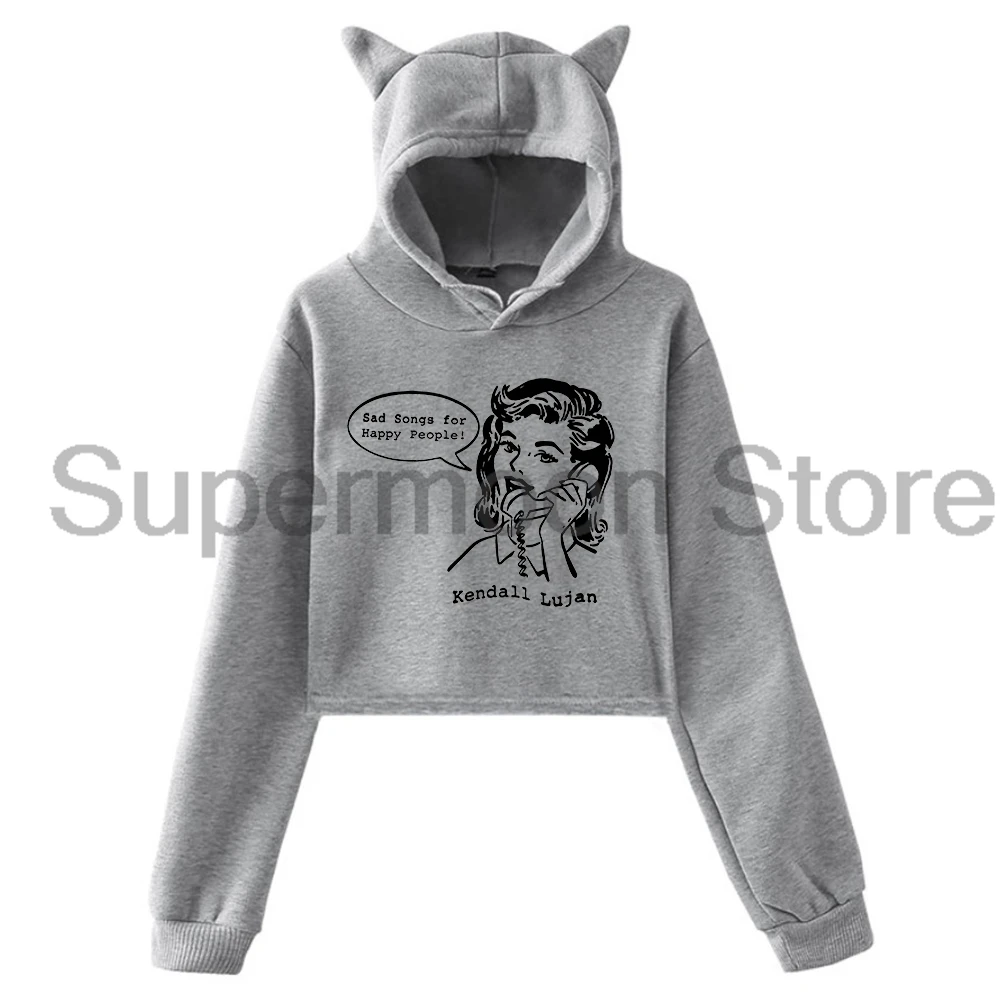 

Kendall Lujan Sad Songs For Happy People Толстовка с кошачьими ушками Толстовки с капюшоном Укороченный топ с длинными рукавами Женская одежда