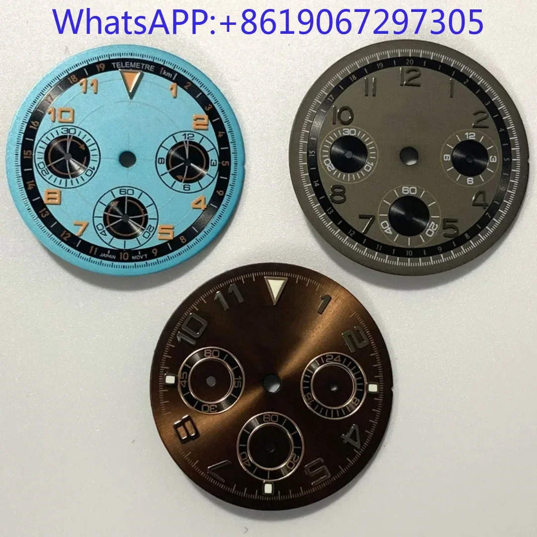 

2025 new Sunburst Matte Texture Arabic Watch Dial Suitable for VK63 Quartz Movement Mod Parts Chronometer Telemeter Green Lume