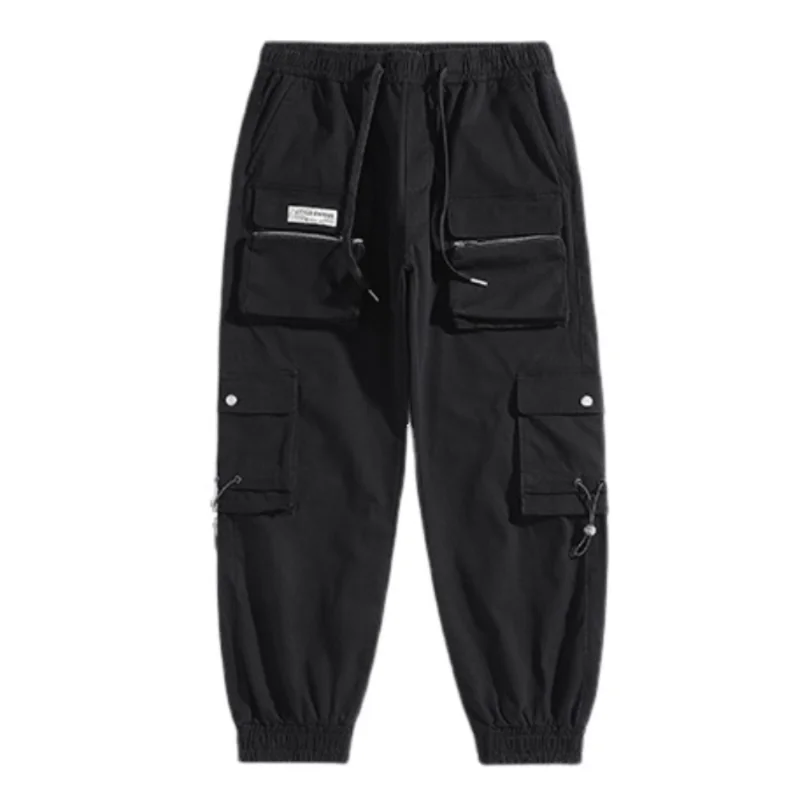 Pantalones Cargo de cintura elástica para hombre, pantalón estilo Hip Hop, holgado, con bolsillos militares, a la moda, para correr