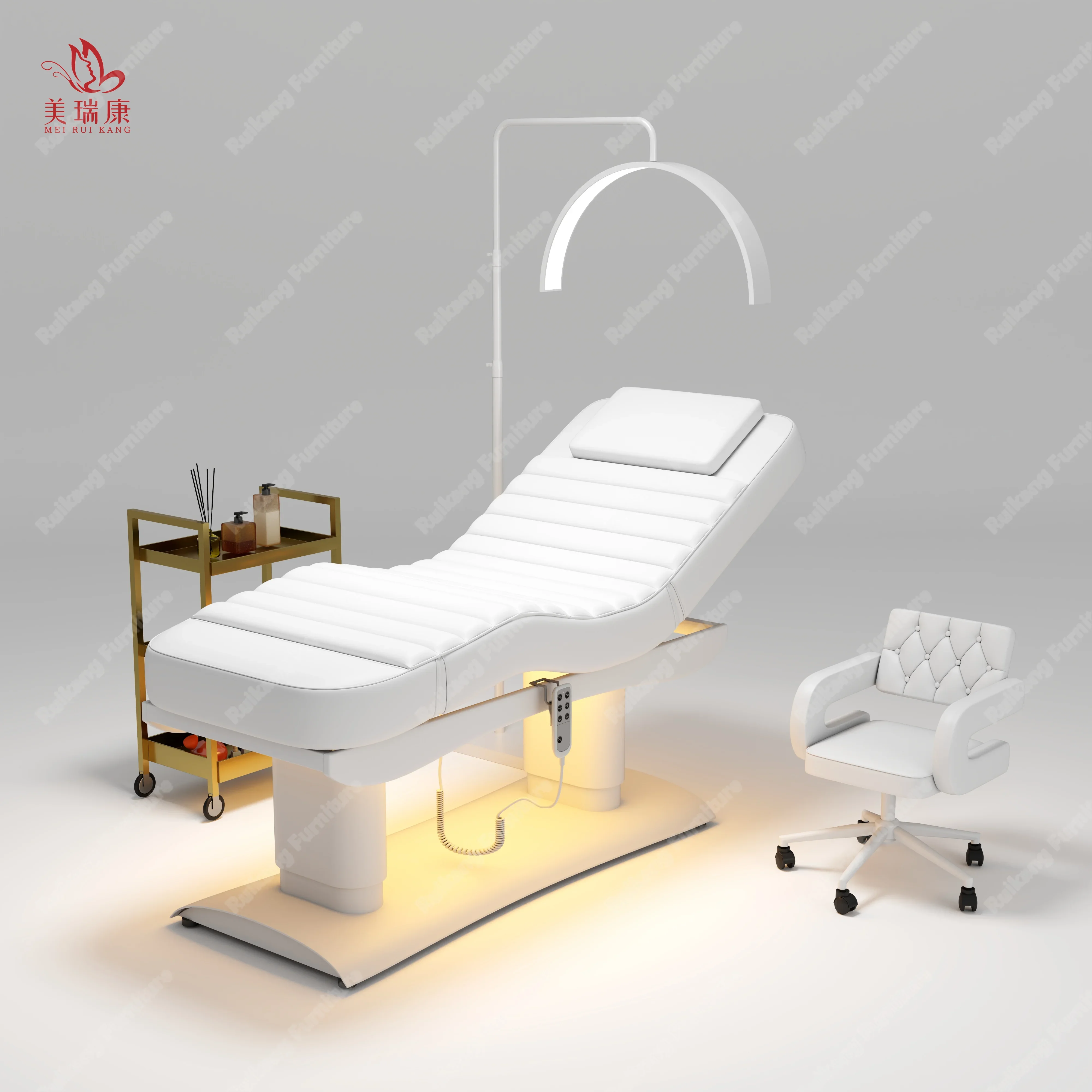 Full Electric One-Button Lifting LED Light Adjustable Spa Medical Treatment Massage Table Facial Beauty Bed