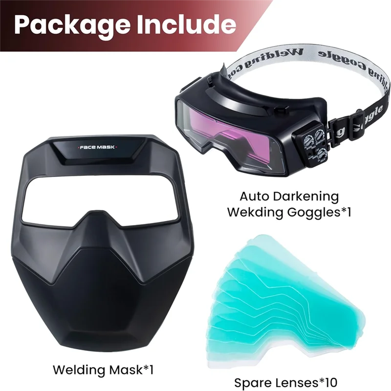 VELIF-Auto Darkening Welding Goggles, Wide Rang Shade 4/5-9/9-13, Welding Glasses With Welder Mask And 10 Replacement Lenses - view 5