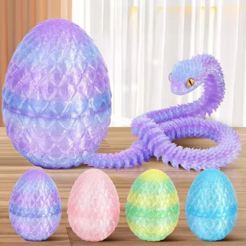 3D Printed Viper Dragon Egg Set Fully Moveable Joints Realistic Snake Figurine Luminous Animal Model Desktop Ornament Craft Gift