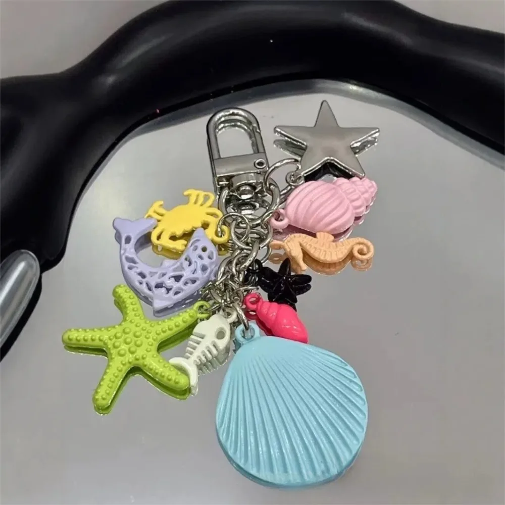 

Cute Ocean Style Keychain Alloy Dolphin Beaded Starfish Turtle Keyring Fish Candy Color Shell Tassel Pendant Gifts