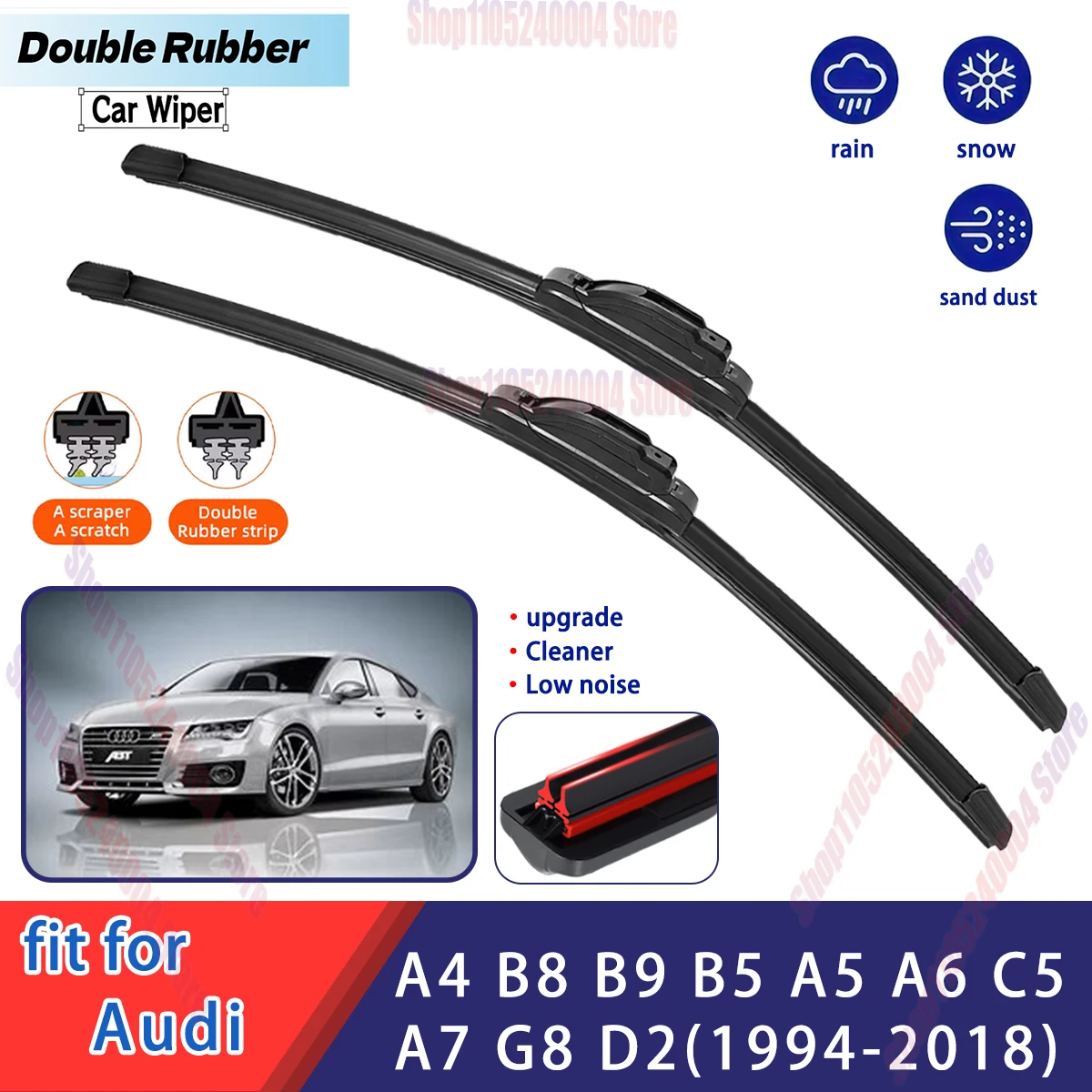 

For Audi A4 B8 B9 B5 A5 A6 C5 A7 G8 D2 Front Windshield Wiper Multifunctional Double Rubber Strip Auto Wiper Wholesale